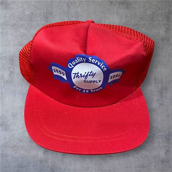 Thrifty Supply Vintage 90s Red Blue Mesh Trucker Hat Cap Men's Size OS - Picture 1 of 6